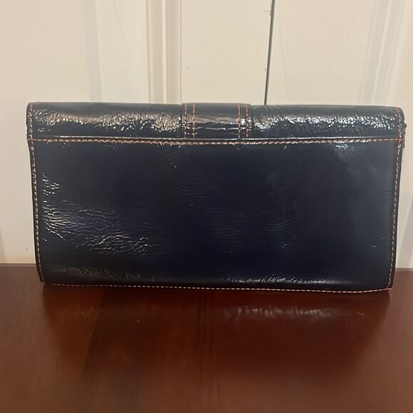 L Erickson Signed Navy Dark Blue Patent Leather Trifold Wallet - Picture 2 of 8